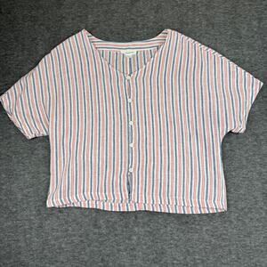 Beachlunchlounge Collection Button Front Blouse Red White Blue Striped Size M